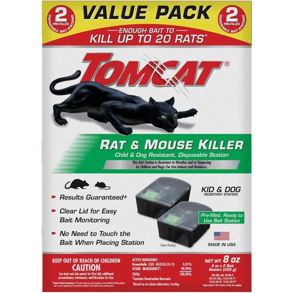 Pack of 2 Tomcat Rat and‎ Mouse Killer Disposable Stations, Pre-Filled for Indoo